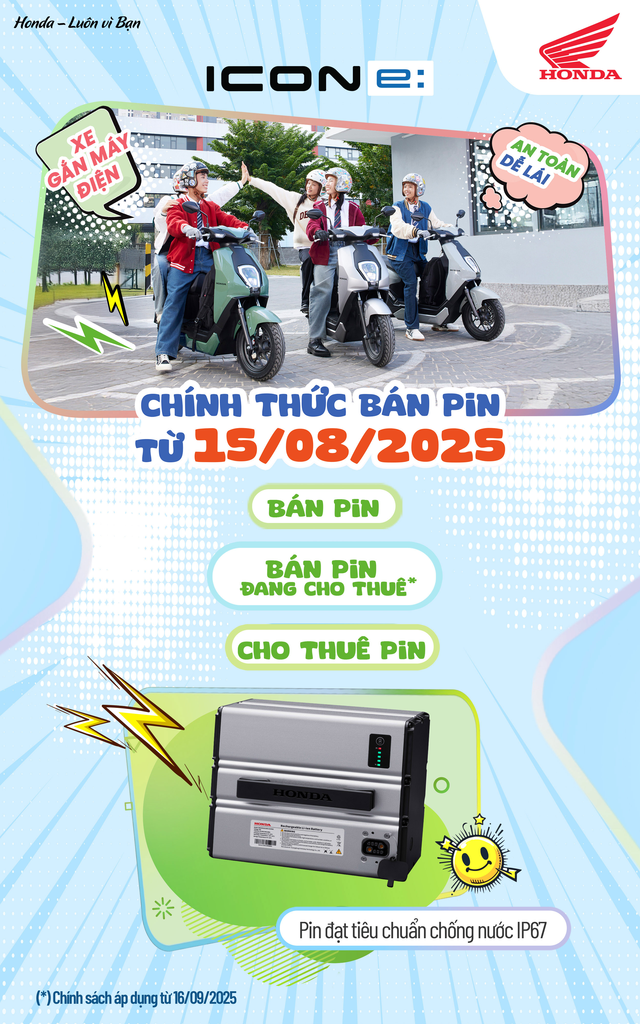 Honda Việt Nam công bố Chính sách bán pin của xe gắn máy điện ICON e:
