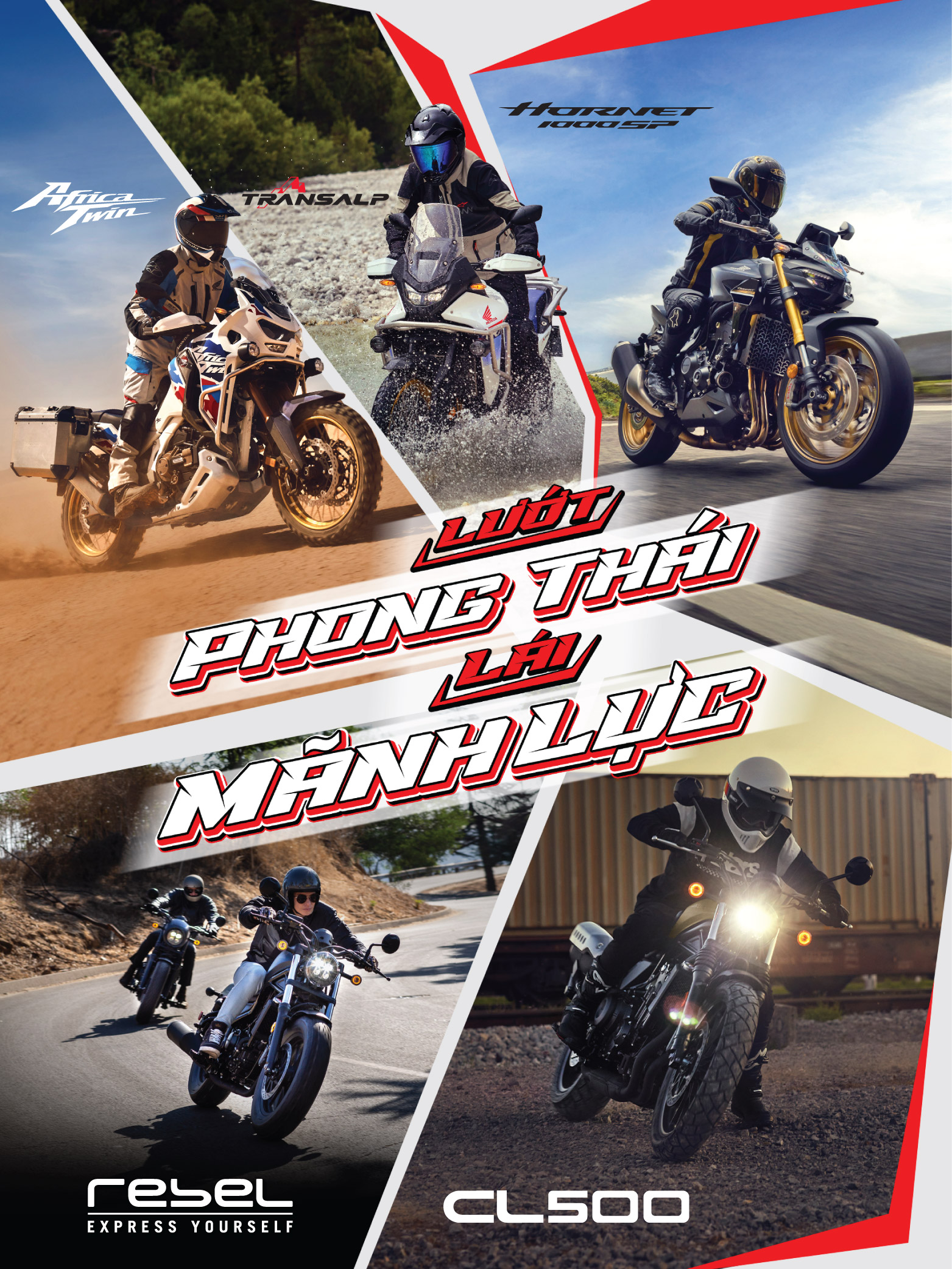 Honda Việt Nam giới thiệu các mẫu xe phân khối lớn REBEL 500, CL500, Hornet 1000 SP, Transalp, Africa Twin phiên bản 2025